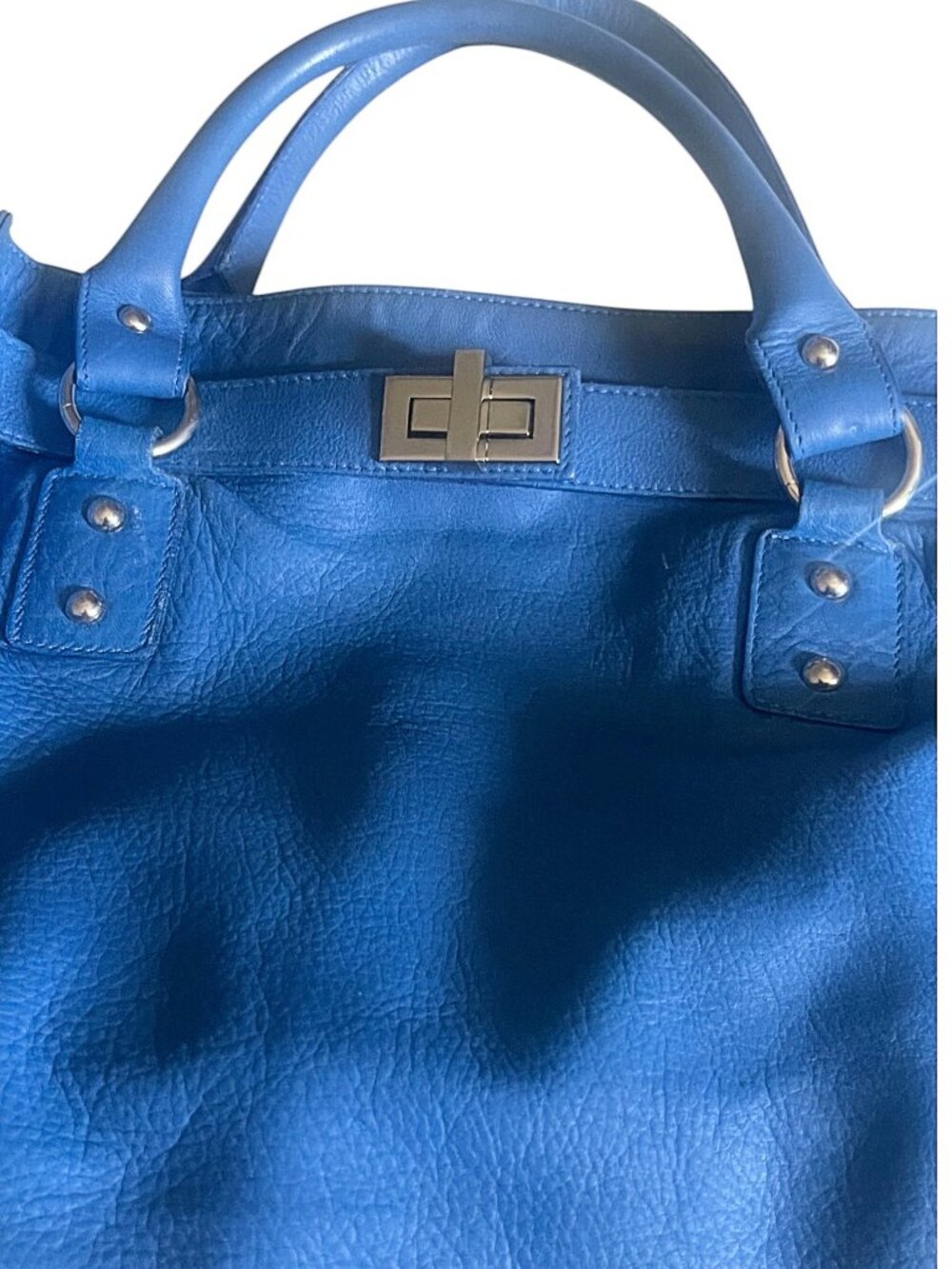 New Genuine Italian Leather Satchel Vibrant Luciana Verde Handbag – Cobalt Blue - Picture 3 of 9